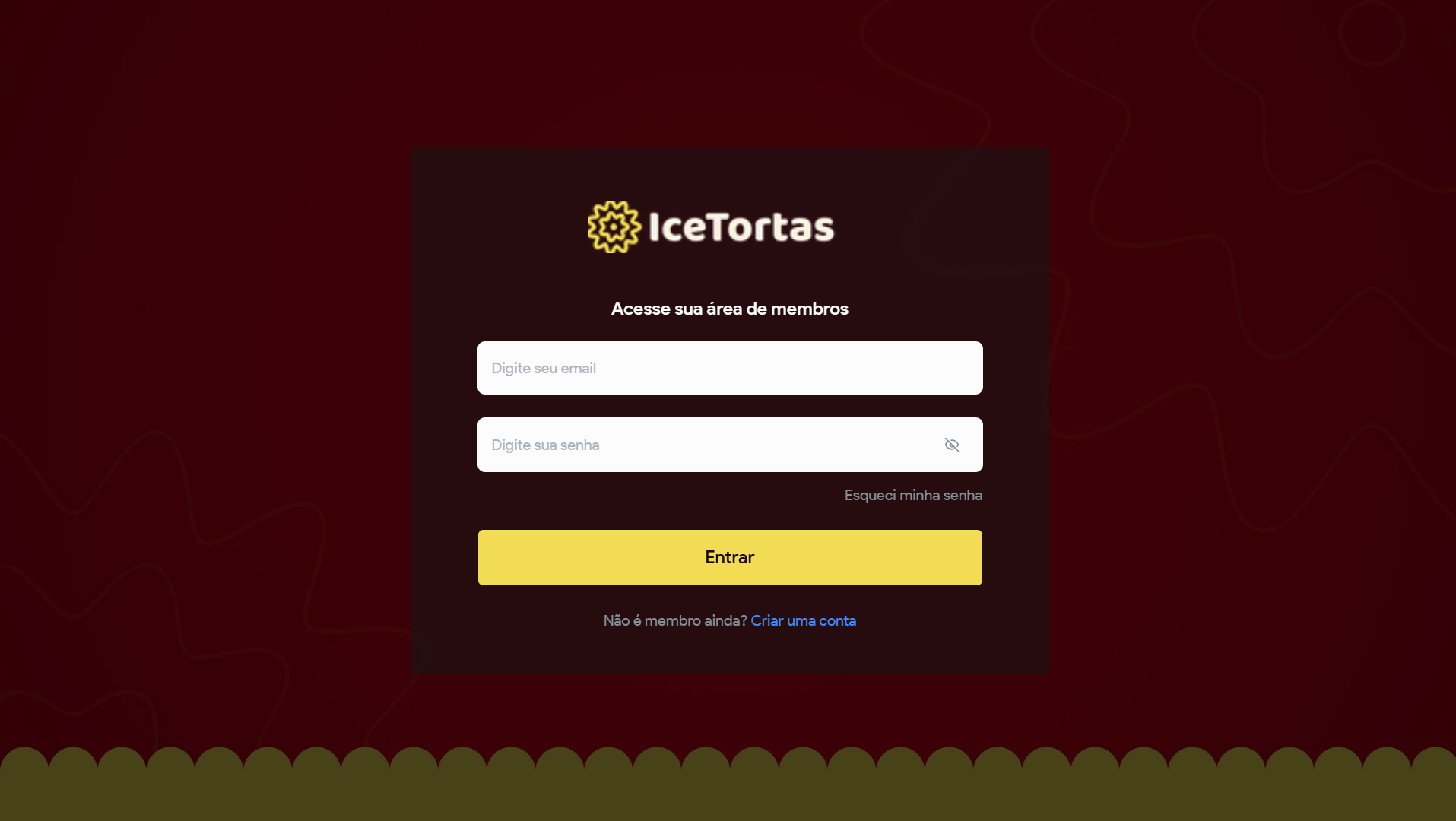 Tela de entrada da área de membros IceTortas